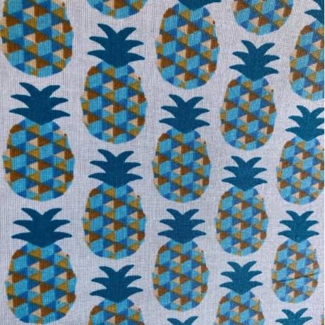 tissu coton enduit ananas bleu 1.55m de large stof