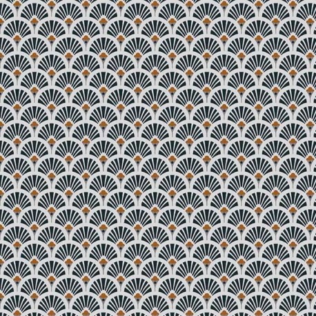 Tissu coton enduit - Eventails Dorés - 160cm - FORET