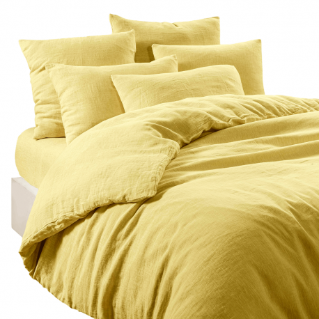 Housse de Couette Limy Paille – Lin Lavé et Coton – Marque Française Haomy