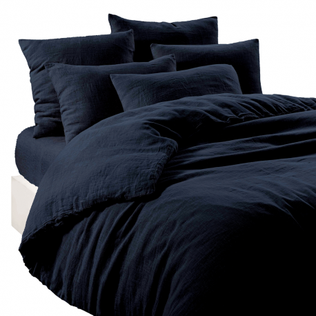 Housse de Couette Limy Encre – Lin Lavé et Coton – Marque Française Haomy
